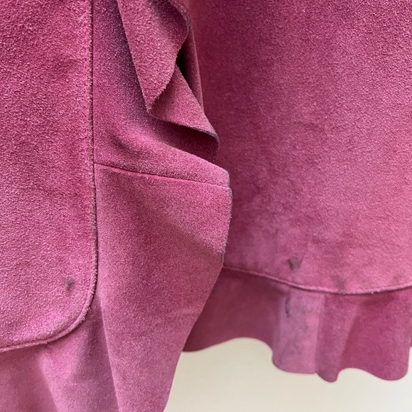 Calypso raspberry suede ruffle front trench coat - Picture 4 of 5